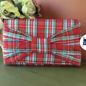 Just Madras Red Plaid Bow Silk Clutch